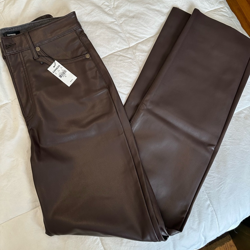 Express Super High Waisted Faux Leather Modern Straight Pant